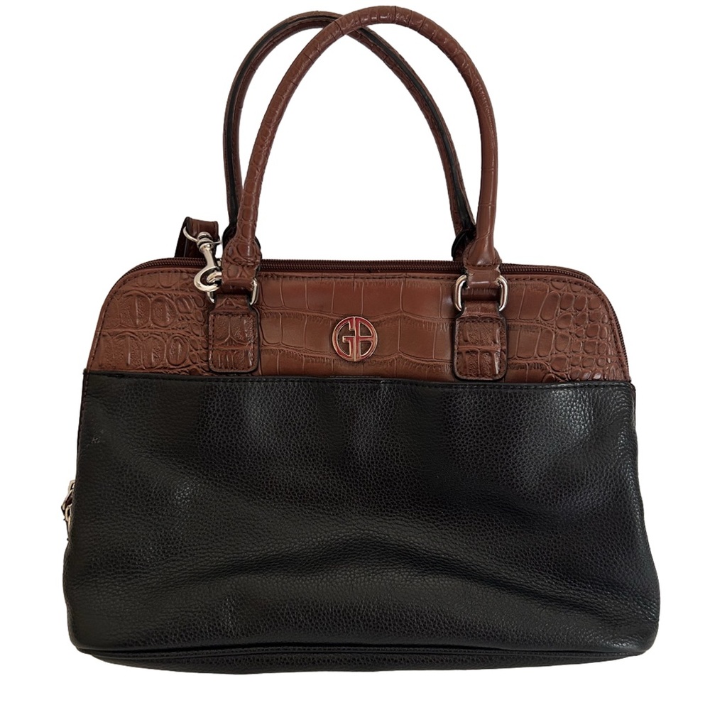 Gianni Bernini black leather w/brown faux leather trim bag with crossbody strap